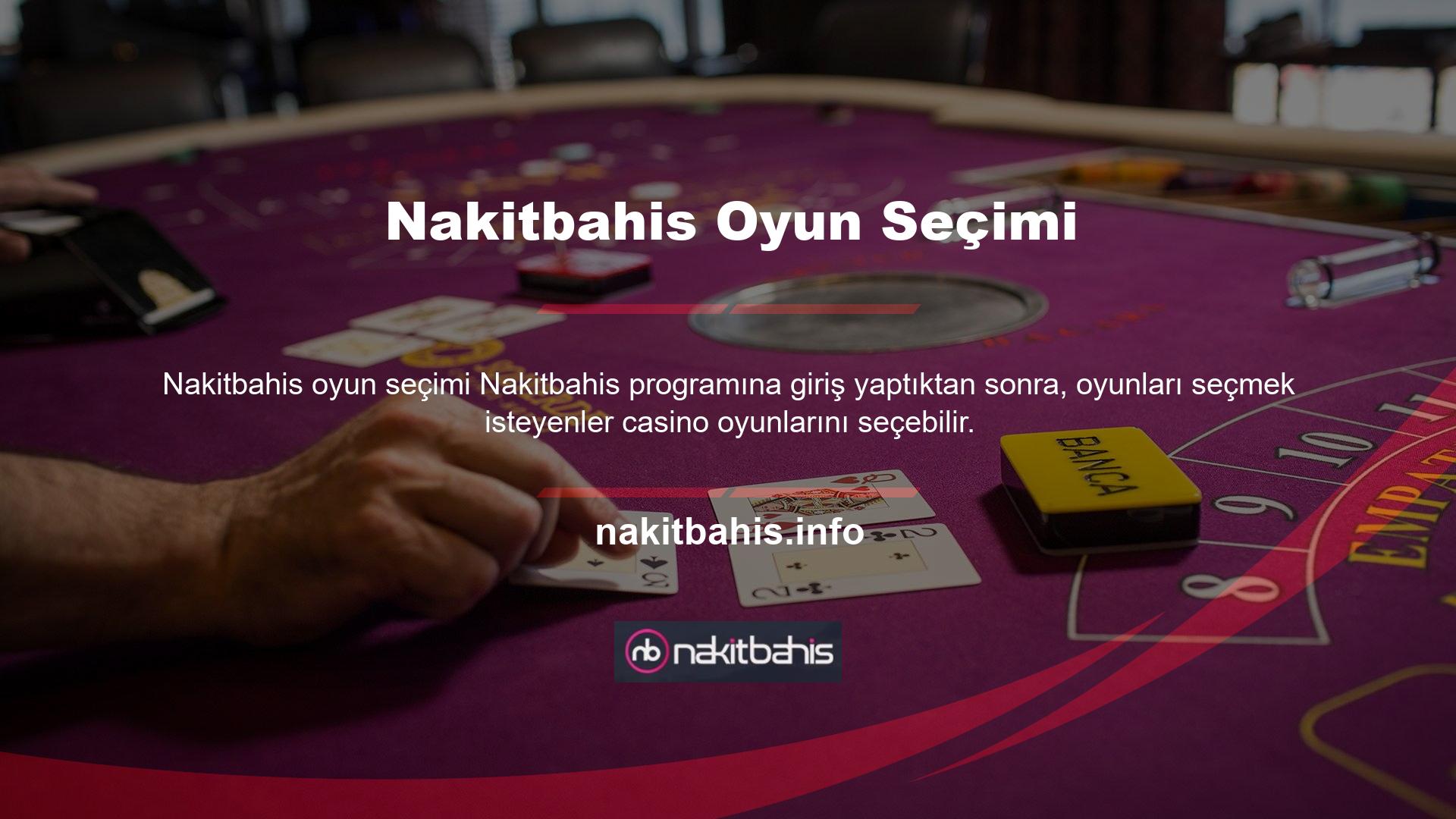 Nakitbahis bahis sitesi, casinolar, canlı casinolar ve canlı bingo oyunları gibi farklı casinolar için seçenekler sunar